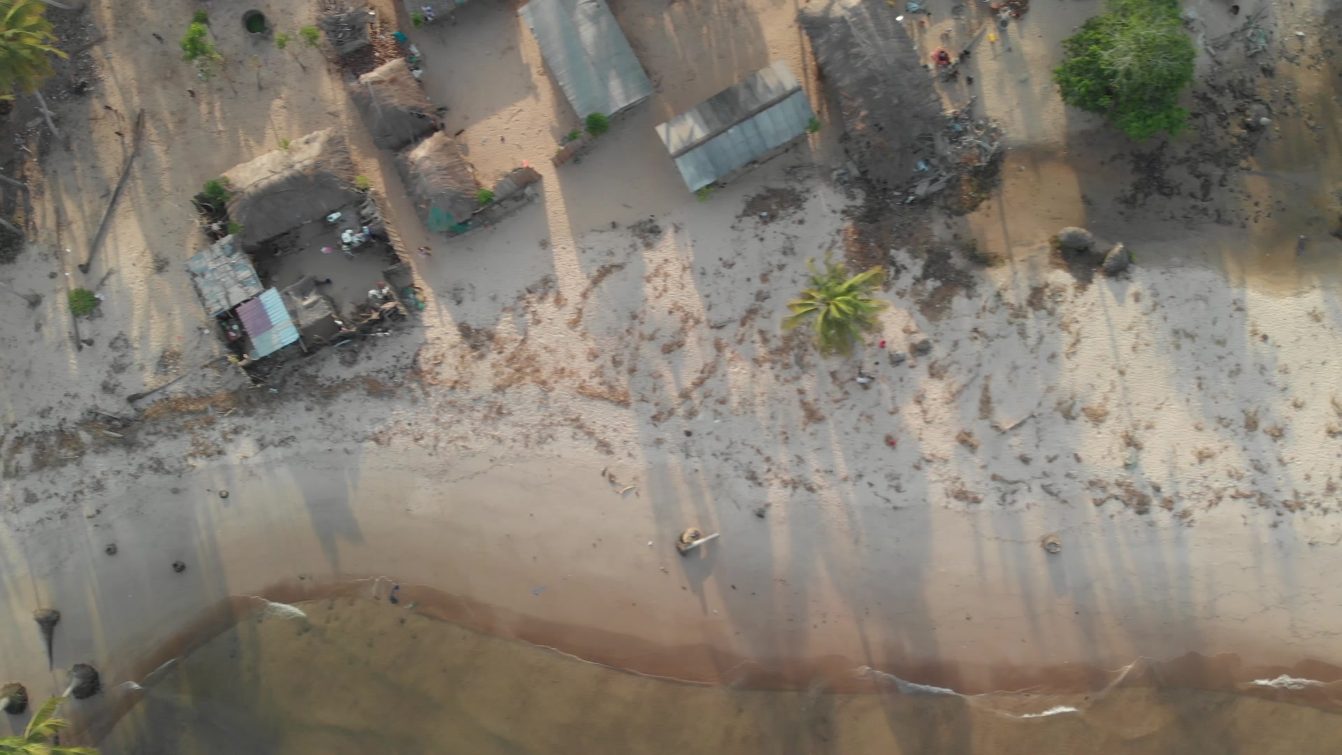Village Top Down View Pan River Sandy Shoreline